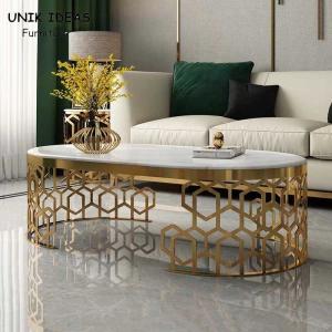 China 80x45cm Family Room Entertainment Luxury Center Tables Marble Stainless Steel Frame factory