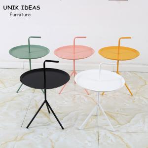 China Metal Iron Round Coffee Table With Handle 49*66cm Tripod Structure Seamless Welding factory