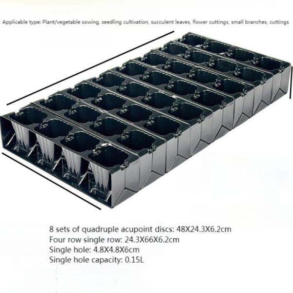 4 seedling trays in a group Clamshell foldable plant/flower horticultural black plastic PET germination container
