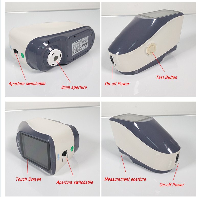 Touch Screen Portable Spectrophotometer Colorimeter Color Test Equipment With 8/4mm Apertures