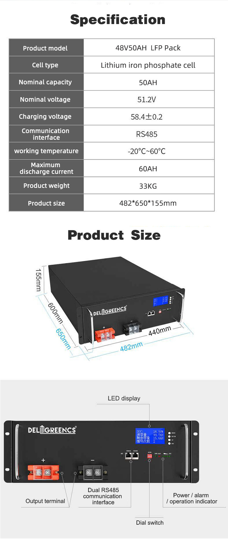 48V 50AH Lifepo4 Server Rack Battery For Household Solar Power Supply System