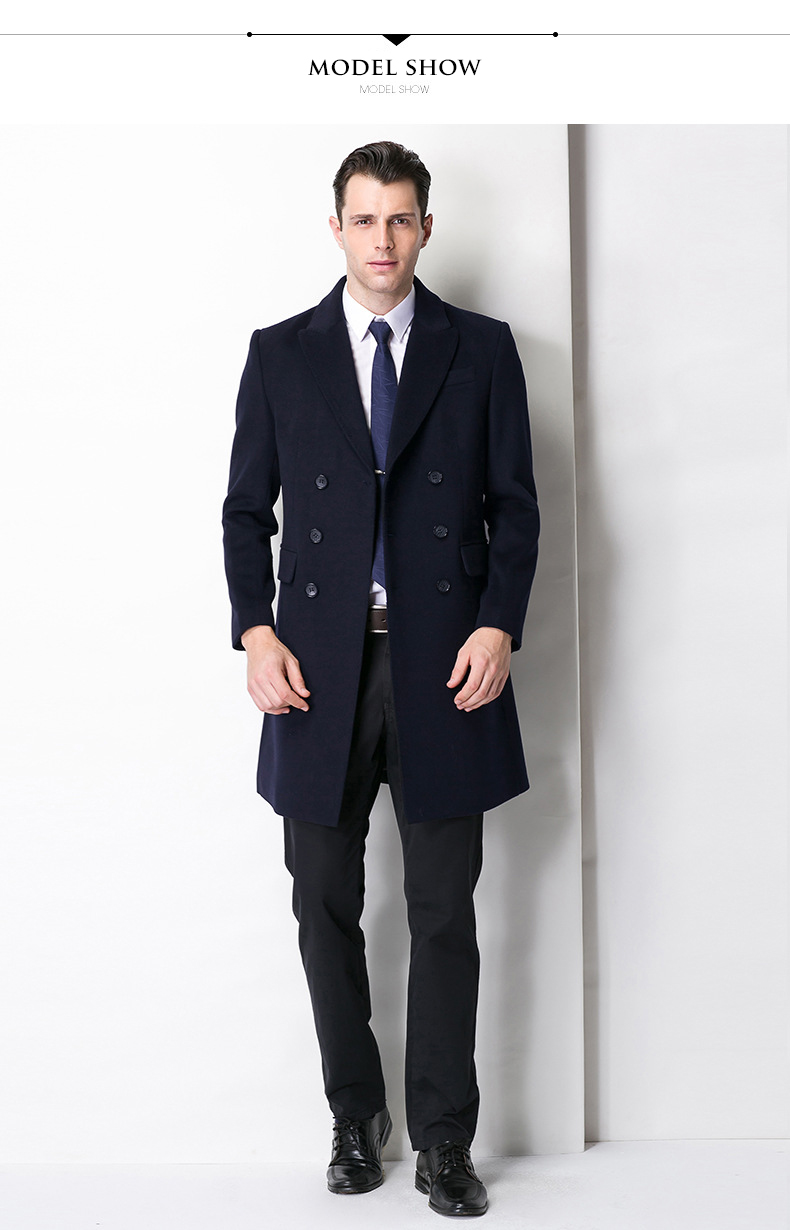 NO Hooded Men's End Cashmere Coat 90% Wool 10% Cashmere Double-Breasted Mid-Length