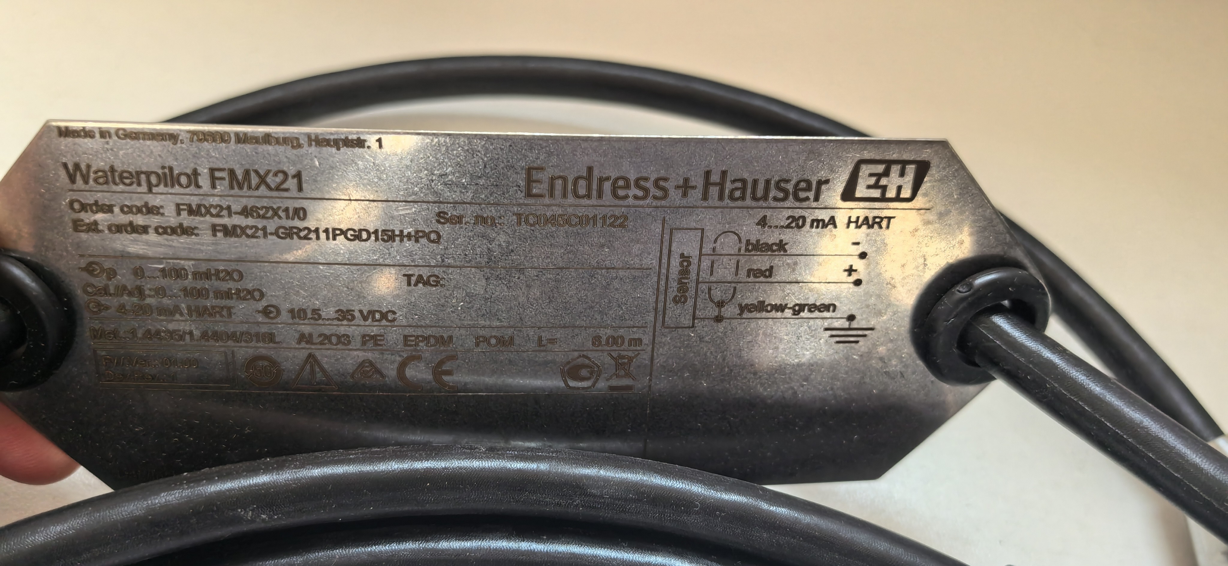 Standard Endress Hauser Waterpilot FMX21 Hydrostatic Level Probe With Ceramic