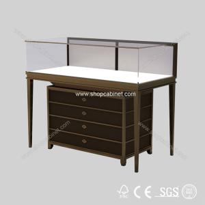 China Wooden jewelry showcase with lighting/Black paint finished wooden case factory