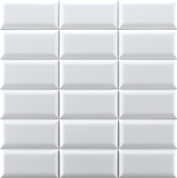 White Bevelled Tiles 75x152mm Glossy Ceramic Wall Bread Tiles For Bathroom and