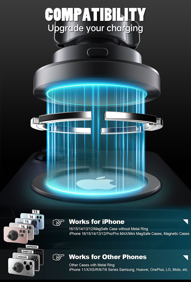 Aluminium Alloy Texture Wireless Car Phone Holder Magsafe Car Mount RGB Light Effect Fast Charging