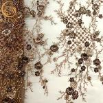 Embroidery Mesh 3D Beaded Lace Fabric French Style For Party Dress