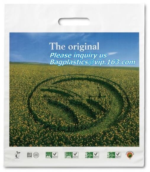 compost die cut bag PE plastic store handle shopping bag with customed printing,