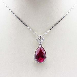 China Women Fashion 7mm x 9mm Pear Shaped Ruby Cubic Zirconia Silver Pendant Necklace(P26) factory
