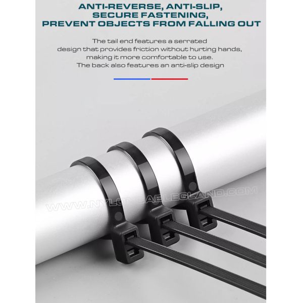 Double-Head Plastic (Nylon 6.6 / PA 6.6) Cable Tie 300x4.8mm, Double-Loop Type, 50 Lbs, UL94 V-2, Versatile Use