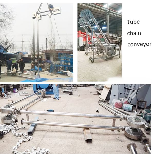 Customized stainless steel tube chain conveyors are suitable for grain, fertilizer, and feed transportation in space-saving applications.