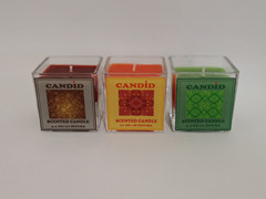 New item 6*6*6cm square decor glass candle with fragrance,3 colors assorted
