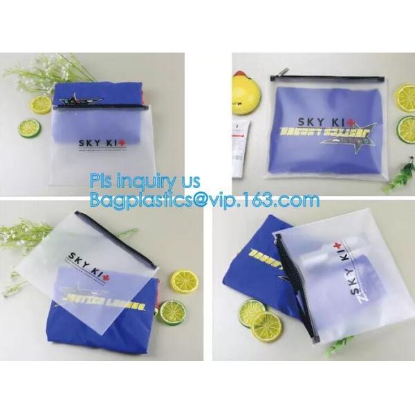 Eco-friendly Clear Travel EVA Cosmetic Bag with Slider Zipper Closure, matte slider printing customized frosted pvc bag