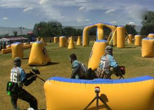 China 0.9mm Inflatable Triangle Bunkers Paintball , Outdoor Game Bunker Field For Play factory