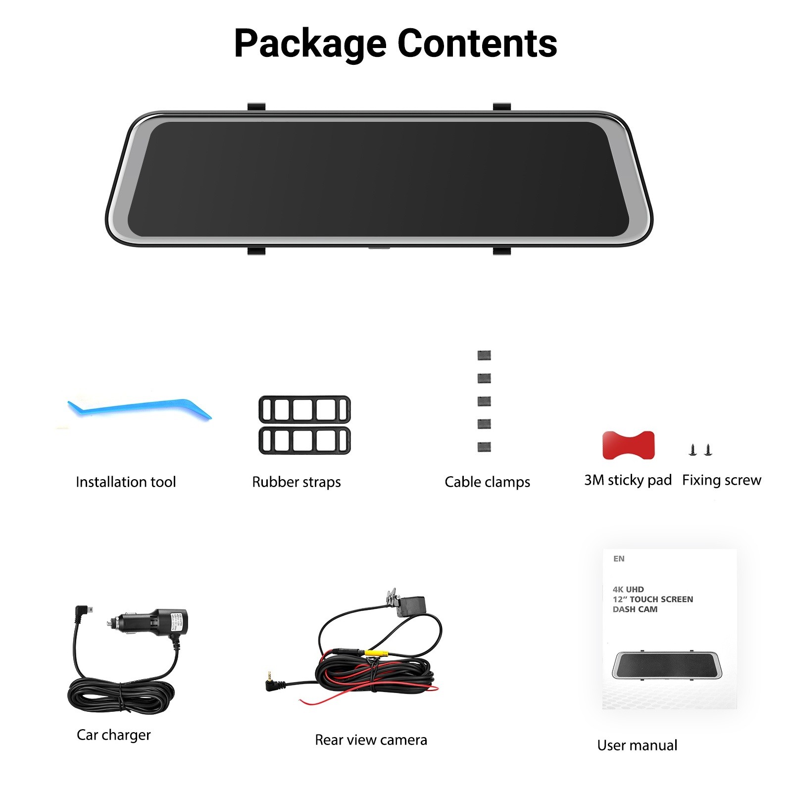 12" Car GPS Dashboard Camera Rearview Mirror Dash Cam DVR 4G 1080P WIFI APP