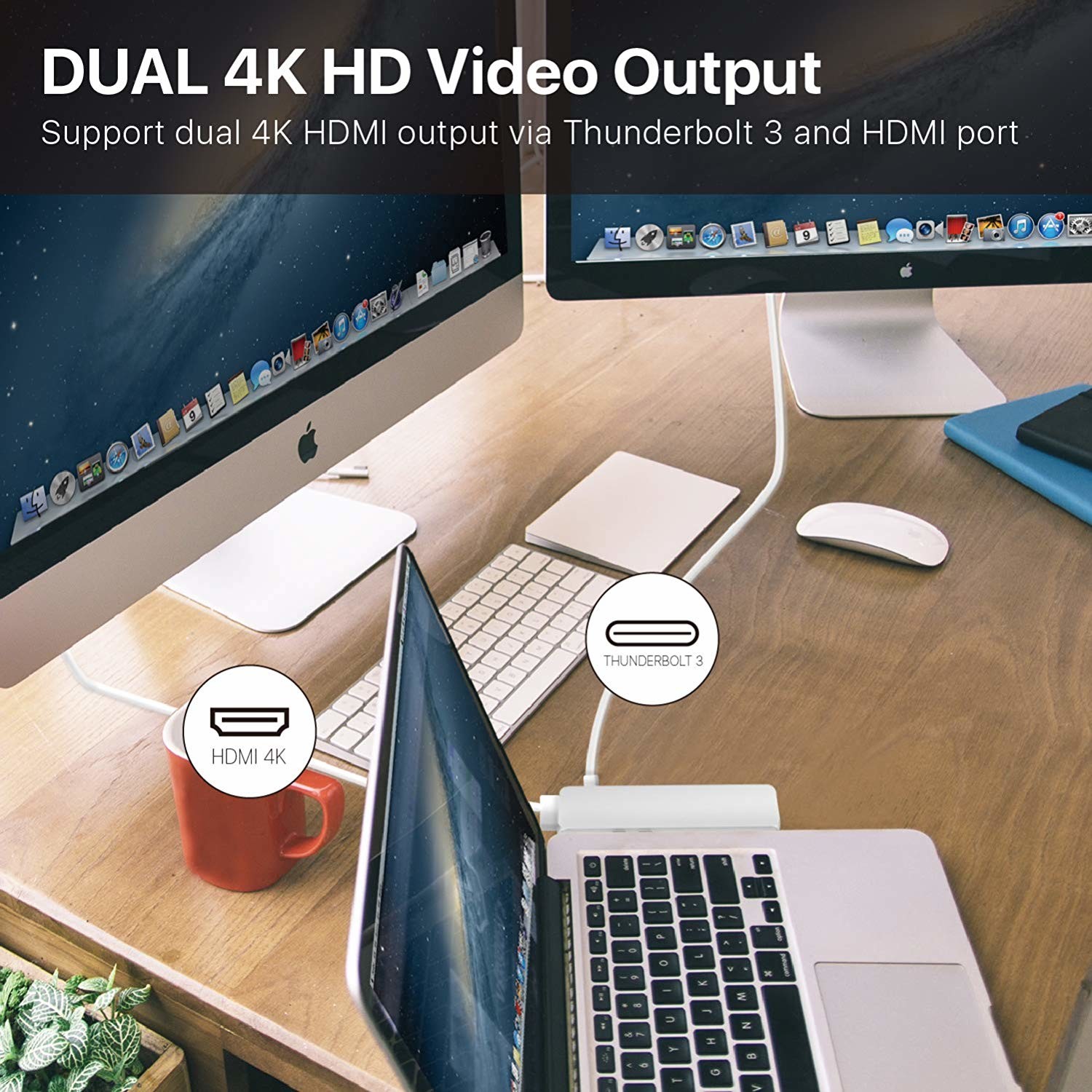 USB C Hub 7 in 1 Adapter Dual Type C Docking Station to 40Gbps Thunderbolt 3,Dual USB 3.0 4K 30Hz SD&TF Card reader
