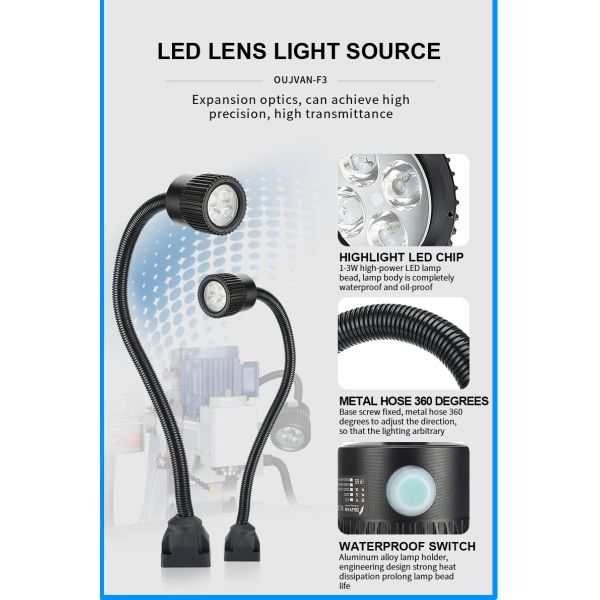 Waterproof LED Gooseneck Work Light AC 220V Easy Installation For CNC Machine