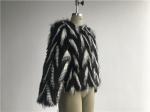 Black / White Short Ladies Faux Fur Coats Round Neckline With 3/4 Sleeve