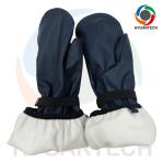PU & Polyester Waterproof Windproof Lined Blue Skiing Gloves For Winter Outdoor