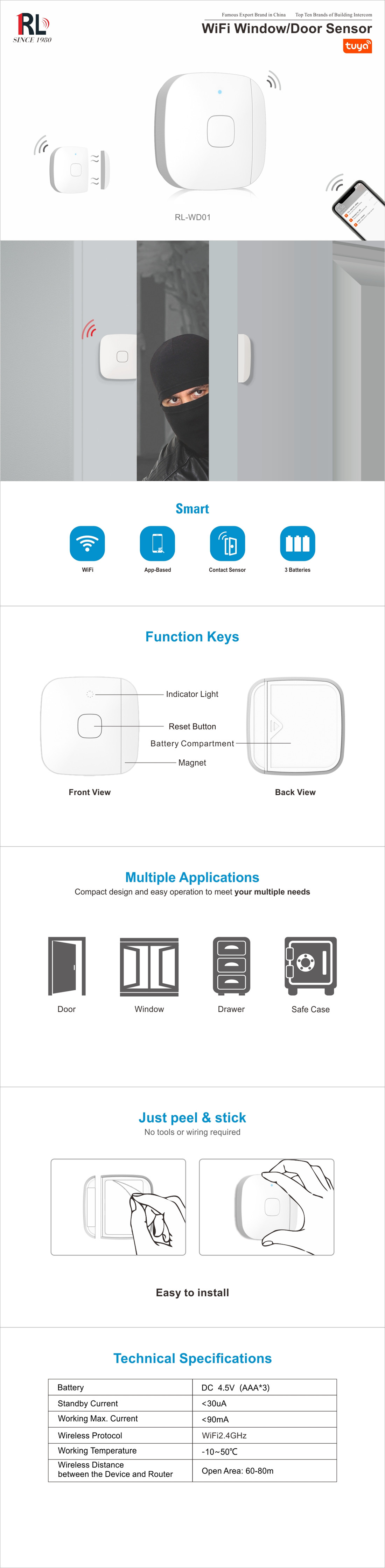 Tuya Smart Wifi Door/Window Sensor(RL-WD01)