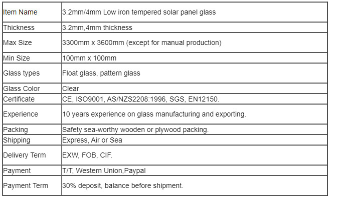 3.2mm/4mm Low Iron Patterned Tempered Cover Glass for Solar Water Heater and Solar Panel