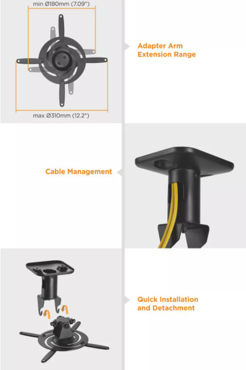 black Steel Rotate Projector Ceiling Mount Hanging Bracket