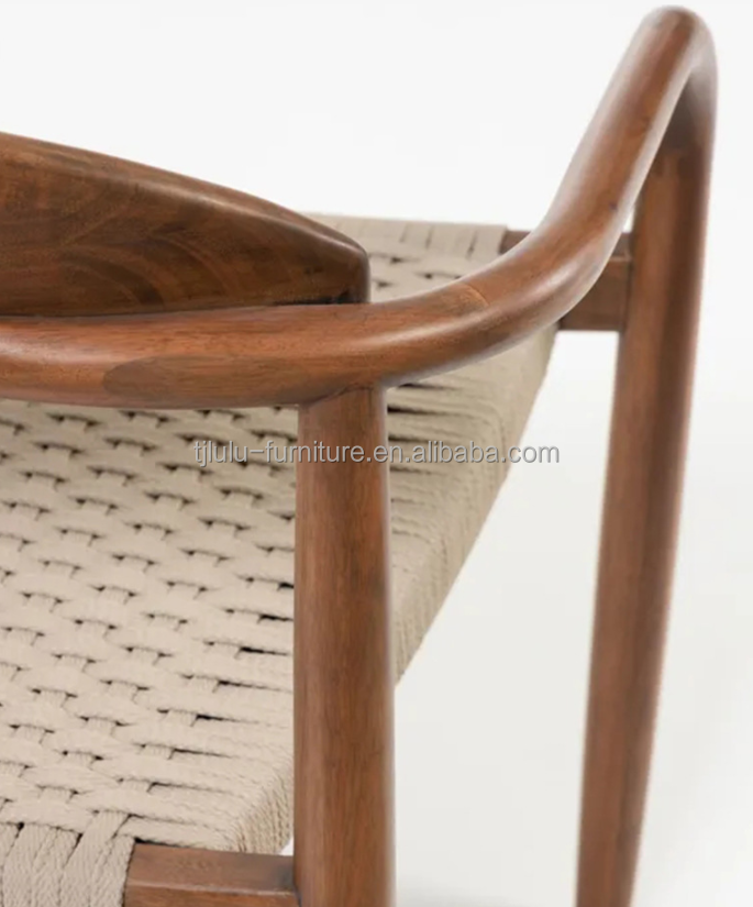 Best Sale Modern Living Room Armrest Wood Dining Rope Chair with Armrest and Mail Packing
