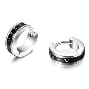 China osbores Cool Stainless Steel Round Stud Earrings For Women/Men Roman numerals Pattern Silver Color Black Earrings factory