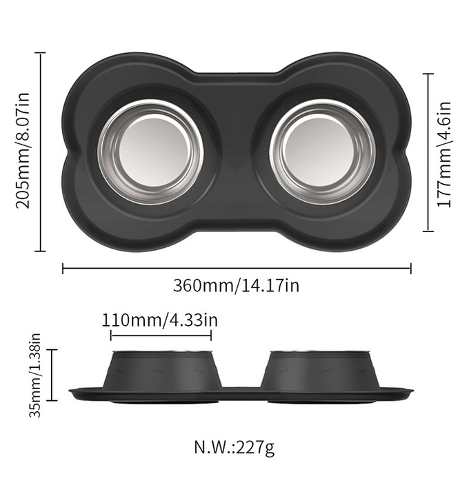 Pet Silicone Anti Spill Bowl Dog Stainless Steel Eating And Drinking Double Bowl