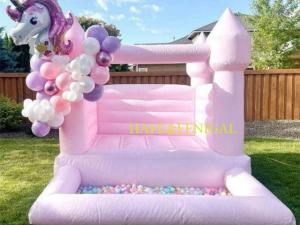 China Customized Inflatable Pink Bounce House Castle With Slide For Kid factory