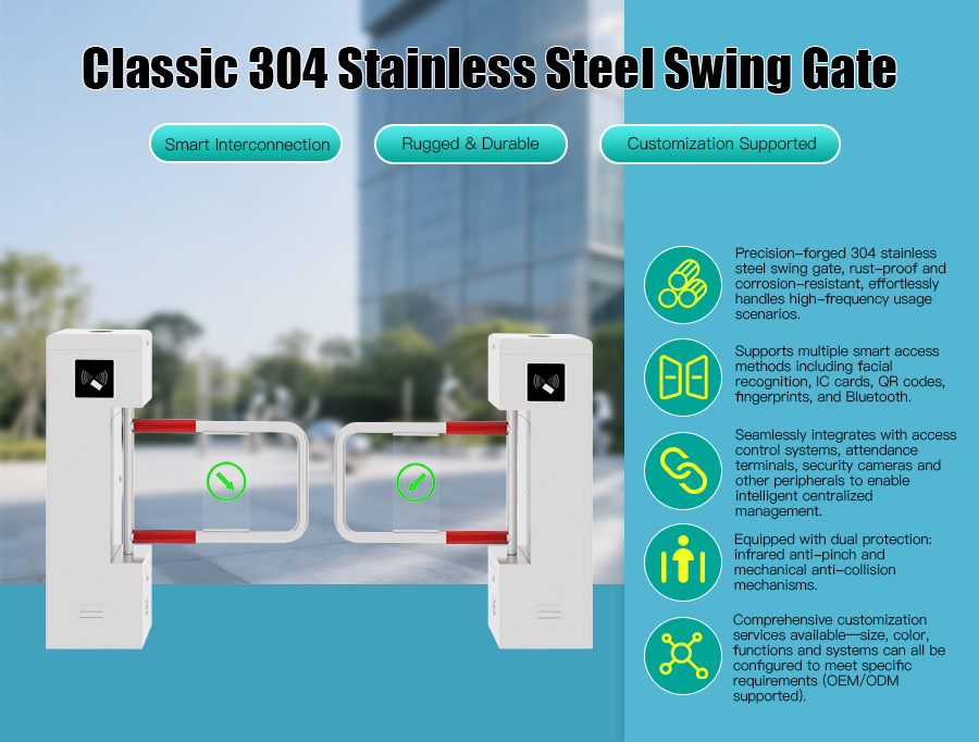 HCW Vertical Portable Swing Barrier Turnstile Half Height 600-900mm Arm Length
