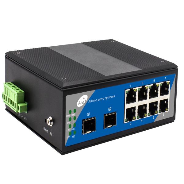 IP40 SFP Fiber Switch Storage And Forward With 2 SFP Slots And 8 Ethernet Ports