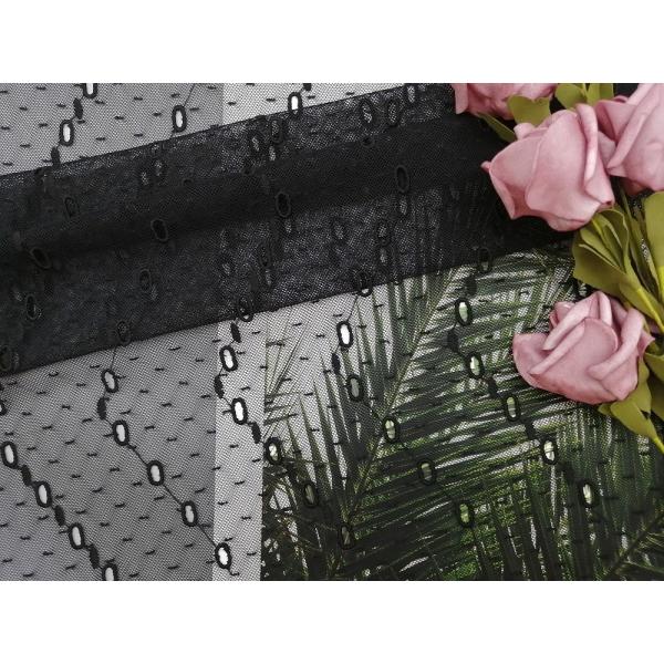 China Black Polyester Dot Embroidered Mesh Lace Fabric Eyelet Mesh Fabric factory