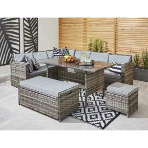 China Outdoor Garden Set with Storage Bench AJUNION 9 Seater Rattan Sectional Corner Sofa factory