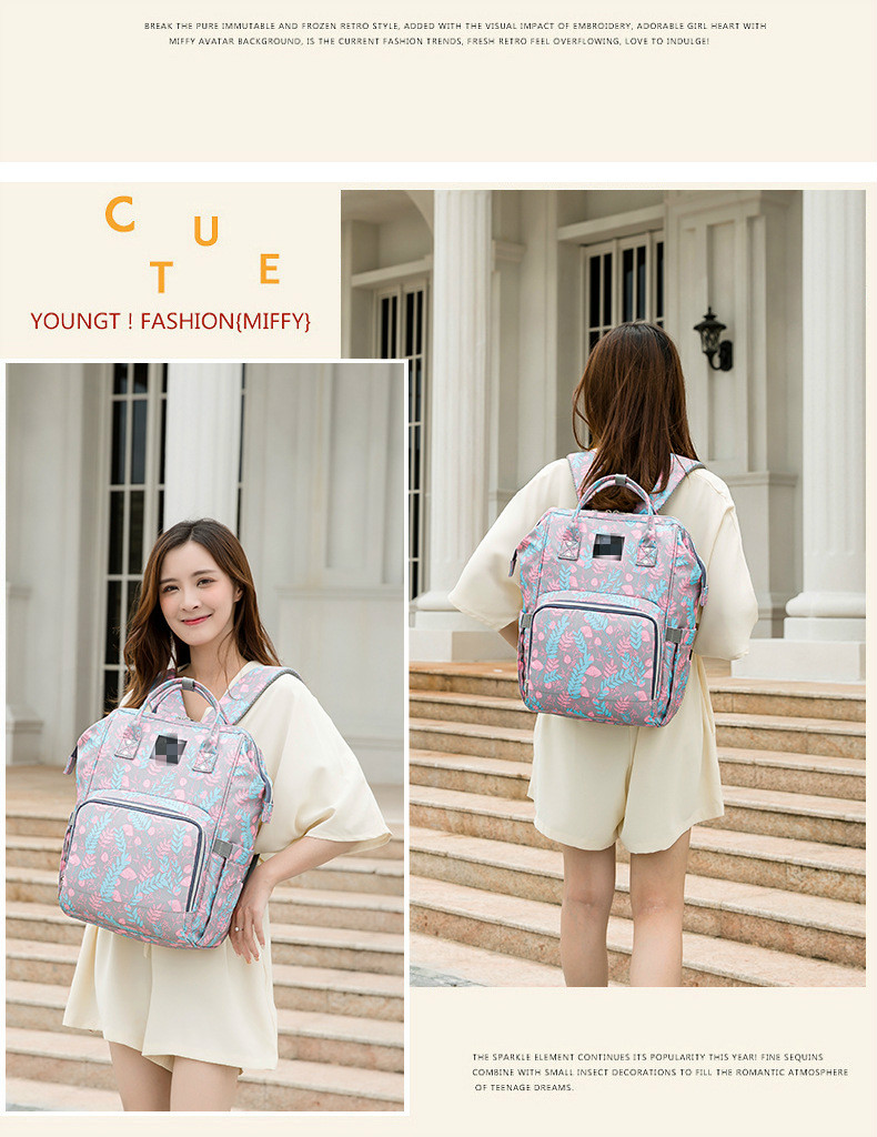 FashionTravel Backpack Baby Large Capacity Mommy Diaper Bag Designer Nursing Bag floral insulated mummy Bag With Stroller Strap