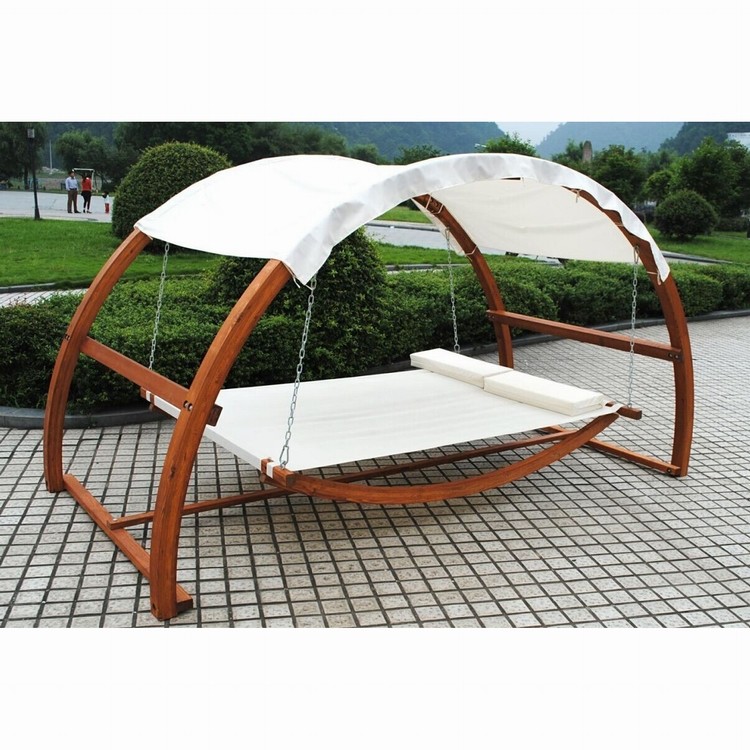 China Double Person Larch Wood Swing Hammock Polyester Shade Holiday Leisure factory