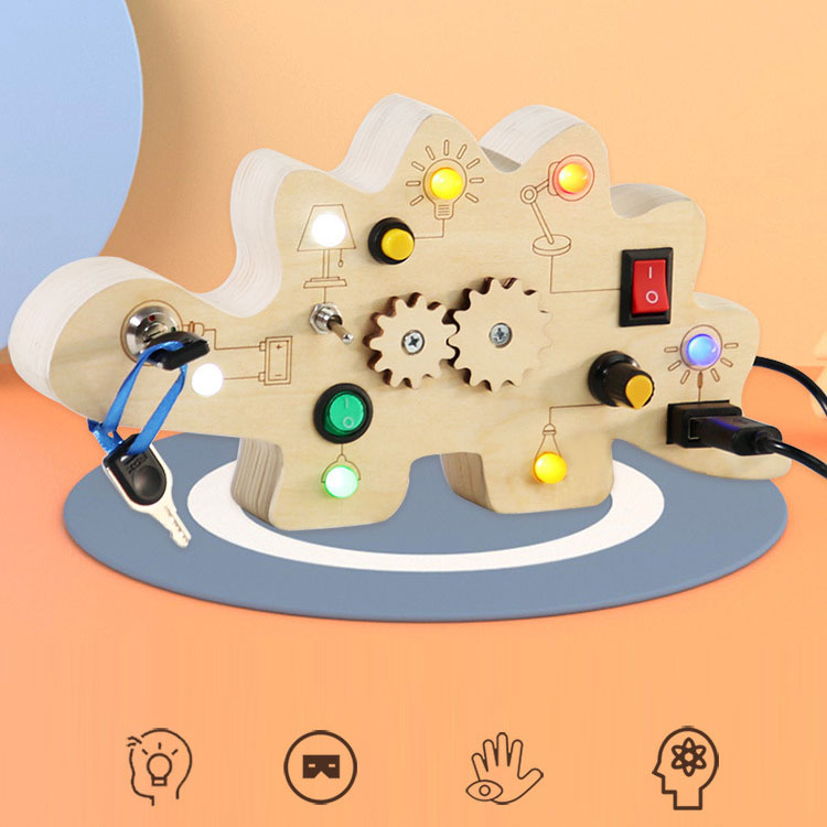 Wooden Button Switch LED Light Busy Board Sensory Activity Toy for Other Educational Toys