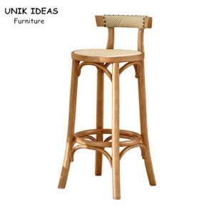 China Kitchen Oak Cafe Bar Stools Ash Wood Stool Rattan With Back Support factory
