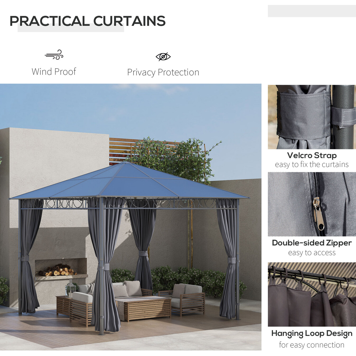 Steel Frame AJUNION Outdoor Waterproof Canopy Shelter Gazebo with Polycarbonate Roof