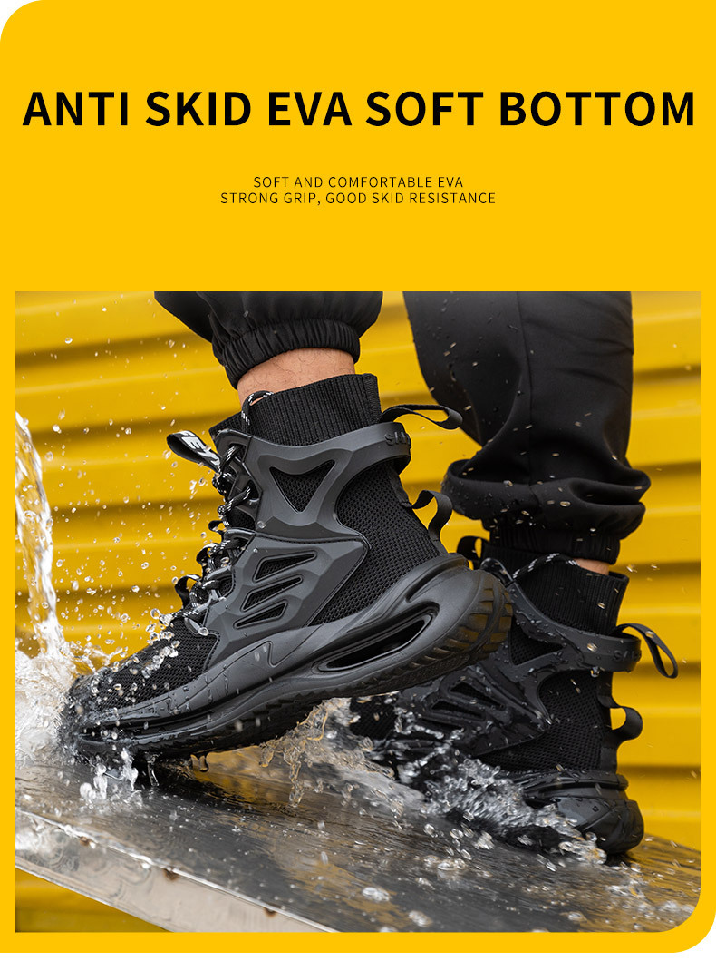 OEM Security Work Boots With Mid-cut Flying Knit Safety Boots And European Standard Steel Toe