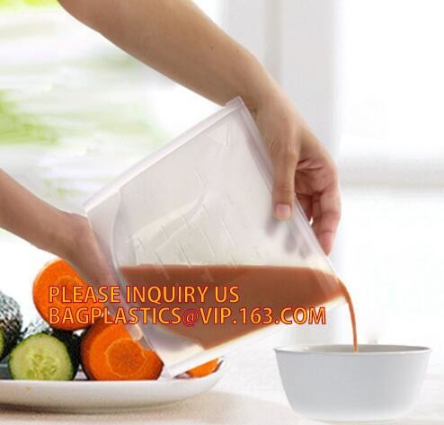 Reusable Leakproof Zipper Preservation Airtight sandwich Zip lockk Cooking Fresh Zip Large Silicone Storage Food Bags With