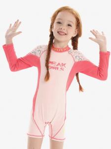 China One Piece Long Sleeve Swimwear Children Kids Bikinis Split Pink Printed Lace Shawl on sale