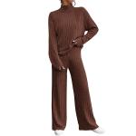2024 Autumn and Winter Casual High Neck Knitted Long sleeved Sweater Set Women's