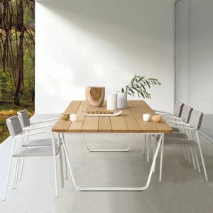 China OEM Teak Wood Garden Dining Table And Alumiunm / Rattan Chair Sets For 6 factory