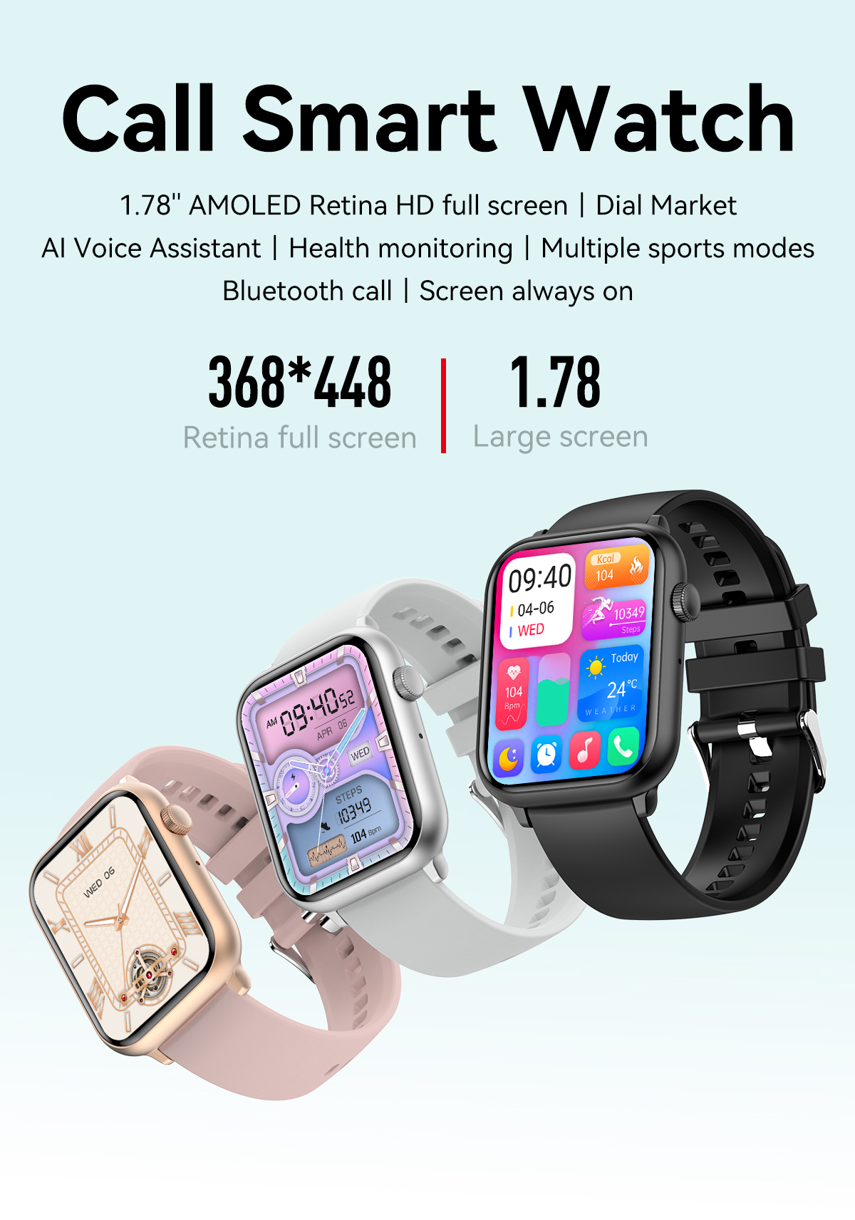 HK27 Bluetooth Smart Watch Fitness Tracker 1.78" HD Touch Screen BT Call NFC Heart Rate For Men Women