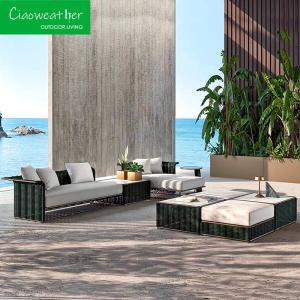 China Outdoor Patio Garden Furniture Rattan Weaving Sofa Set with Water-Resistant Fabric Outdoor Foam Cushion factory