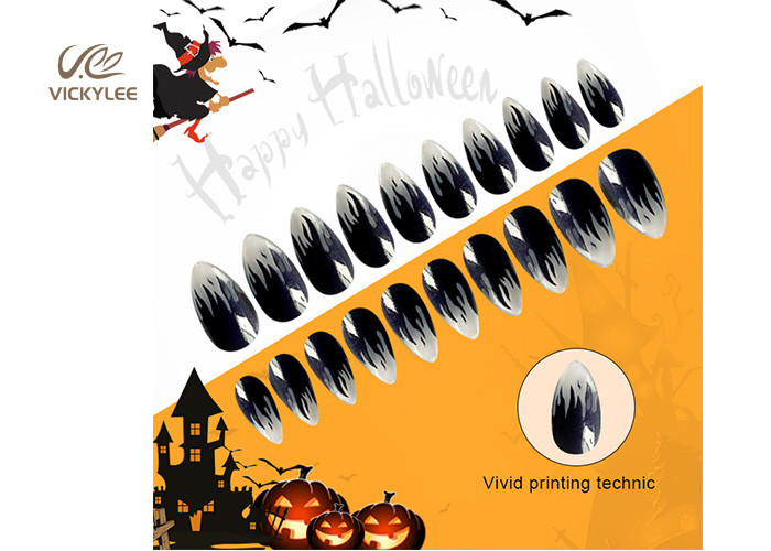 Simple Halloween OEM ODM DIY Fake Nails Glossy Stiletto Print