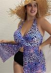 Blue Leopard Plus Size Bikini Set Neck Split Sexy Bikini Swim Wear For Curvy