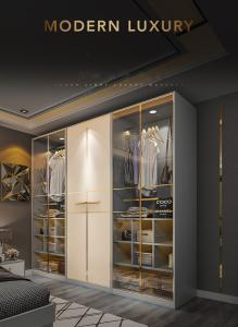 China Luxury Led Light Walking Clothes Organizer Closet Storage Cabinet Wardrobe With Glass For Room factory