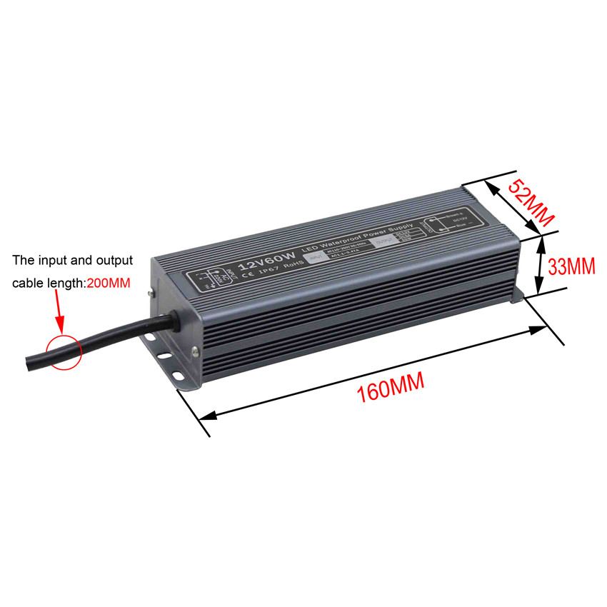 12v 60w waterproof power supply IP67 with coffee color LED transformer Adapter for LED Light